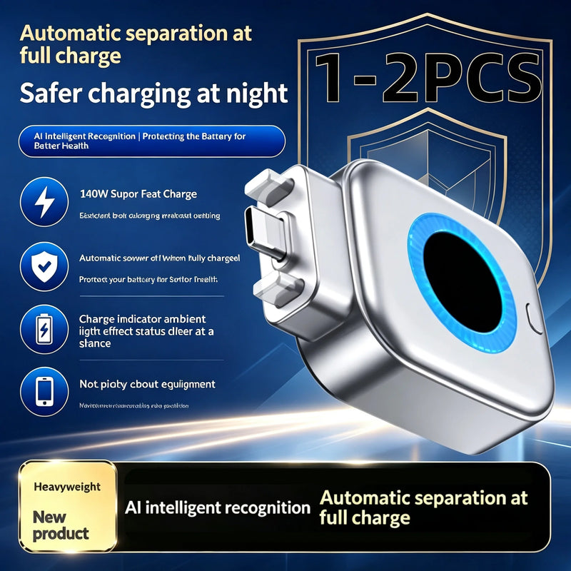 Safe Overnight Auto-Disconnect Charging Adapter 140W Type-C Automatic Power-Off Separator Anti-Overcharge for iPhone Xiaomi